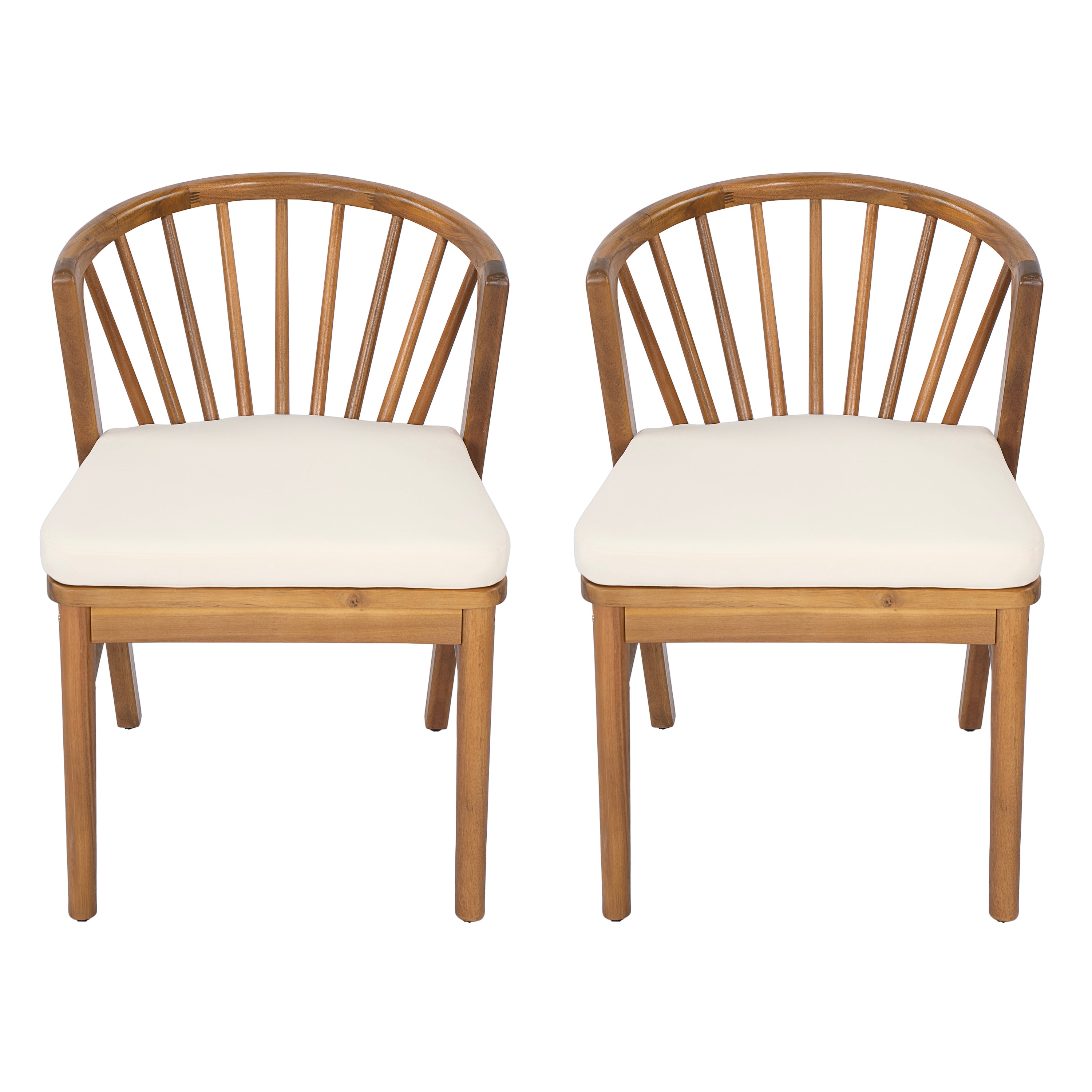 Outdoor Dining Chairs Set Of 2, Acacia Wood Patio Chairs With Cream Washable Cushion,for Backyard, Poolside, Garden,Teak