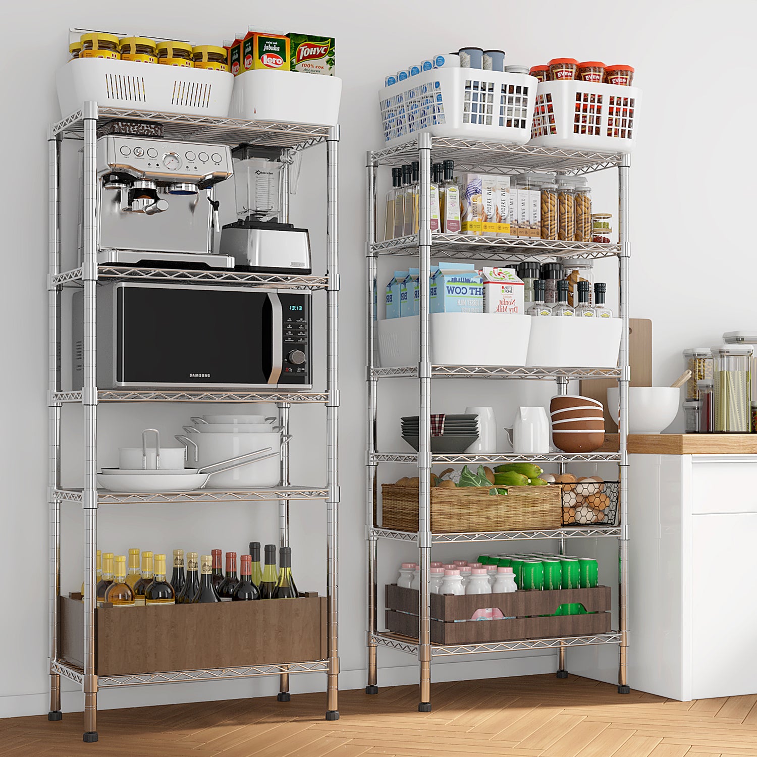 62.9''W Adjustable Storage Shelves NSF Wire Shelving Unit Multiple Rows Shelving For Storage Rack Shelves For Storage He
