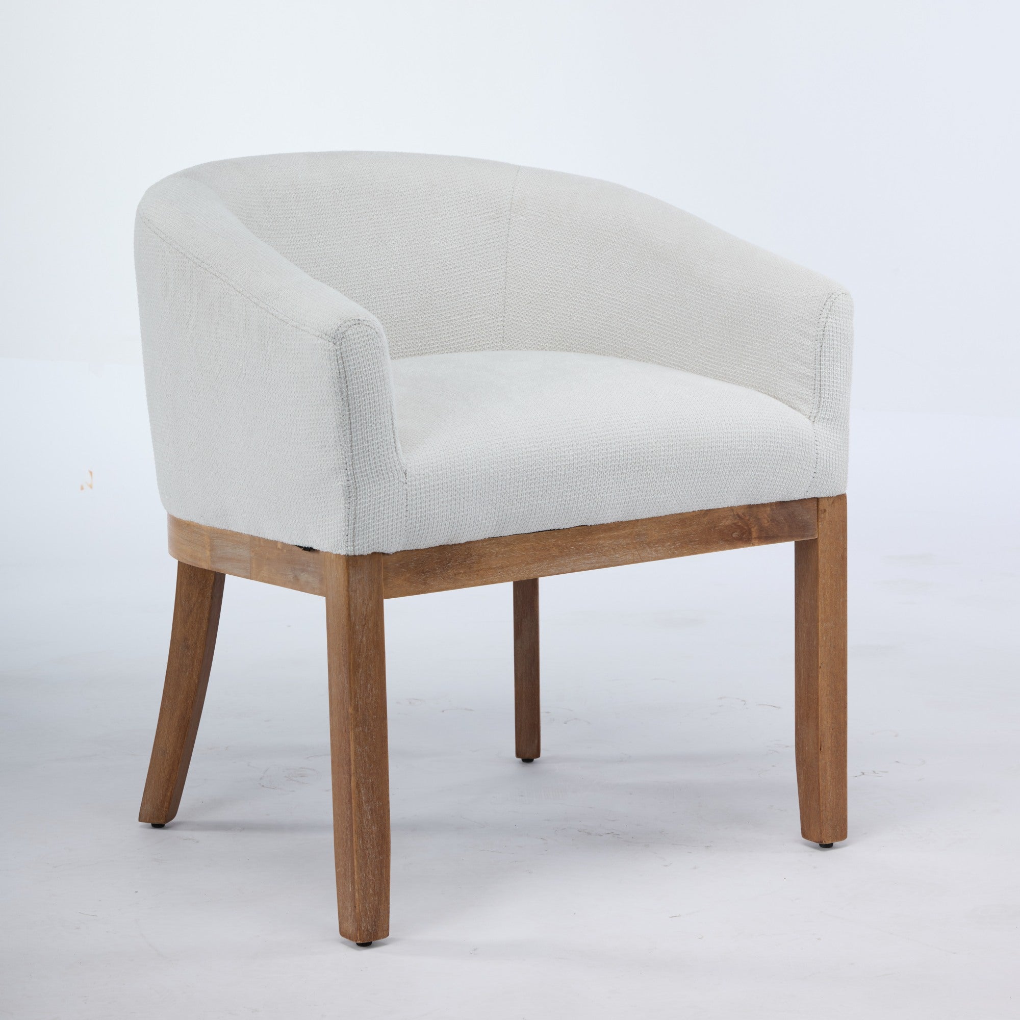 Mid Century Modern Upholstered Barrel Dining Chairs With Arms,Farmhouse Linen Kitchen & Dining Room Chairs With Natural