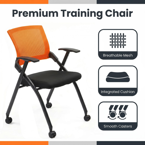 1 Pack Stackable Conference Room Chairs With Wheels,Folding Office Chair With Rebound Back,Padded Seat For Training Room