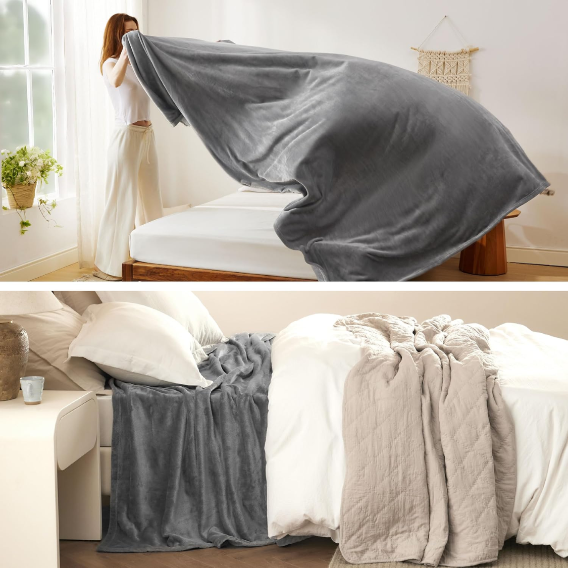 Blankets Queen Size Grey Soft Warm Outdoor Picnic Blanket For Camping Travel