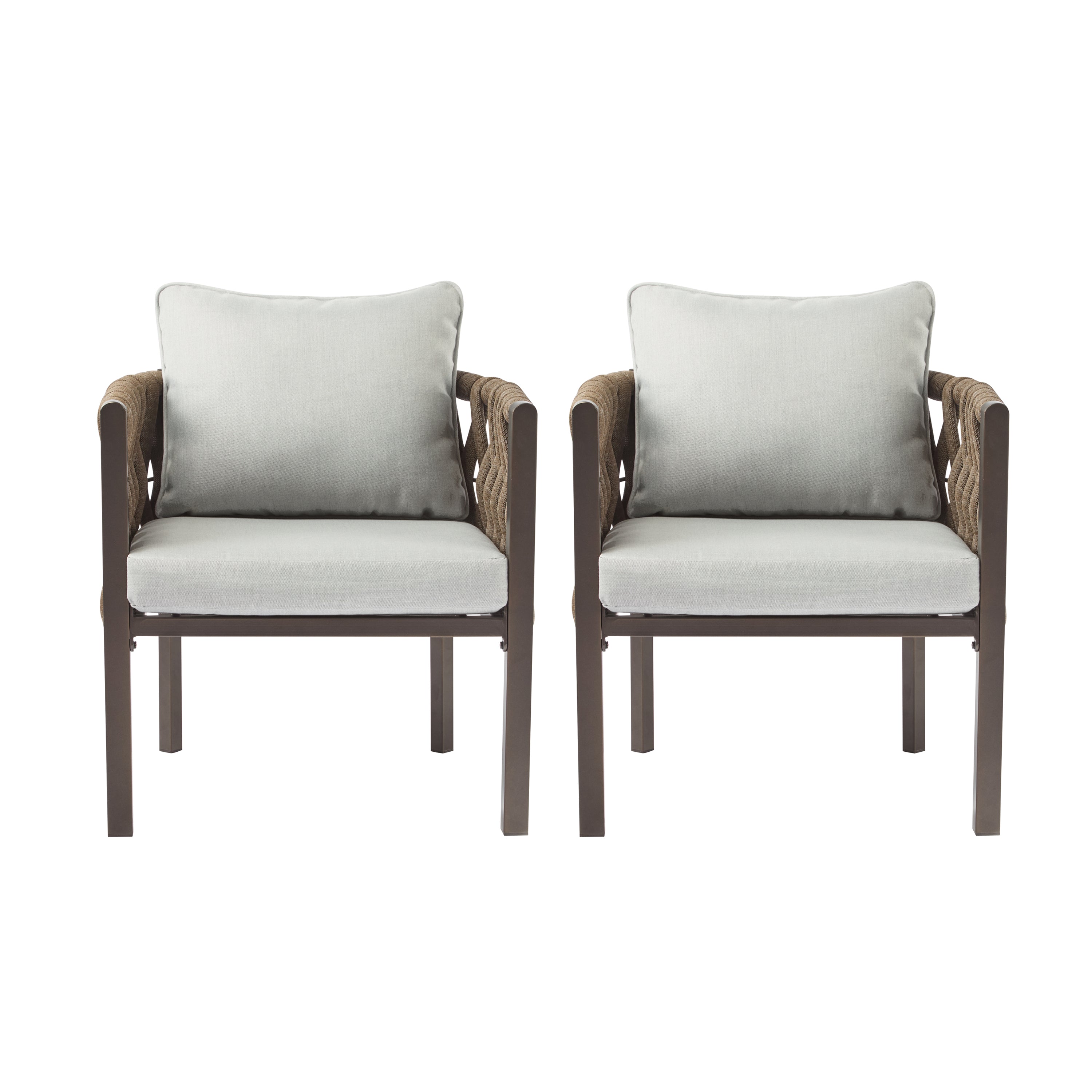 2-Pieces Outdoor Metal Patio Club Chair, Patio Furniture Arm Chair With Cushion, Modern Outdoor Furniture Deep Seating F