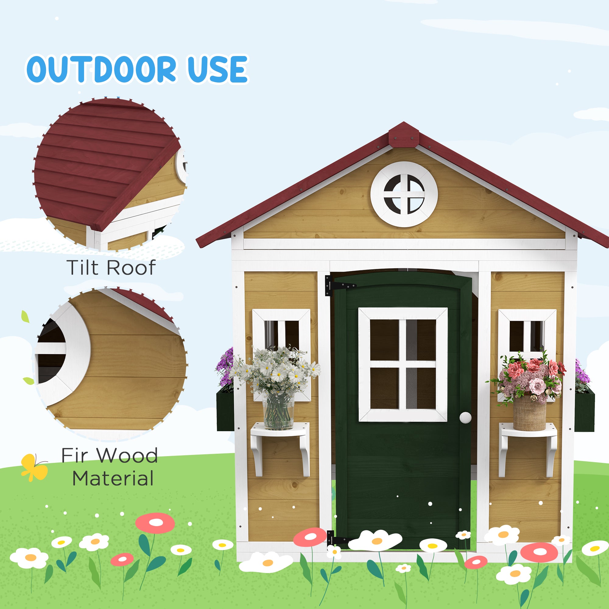 Wooden Playhouse for Kids Outdoor with Doors