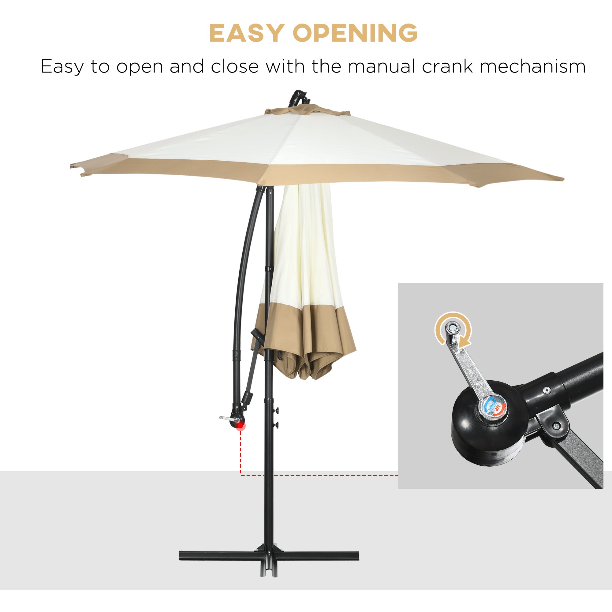 10FT Cantilever Umbrella, Offset Patio Umbrella with Crank and Cross Base for Deck, Backyard, Pool and Garden, Hanging U