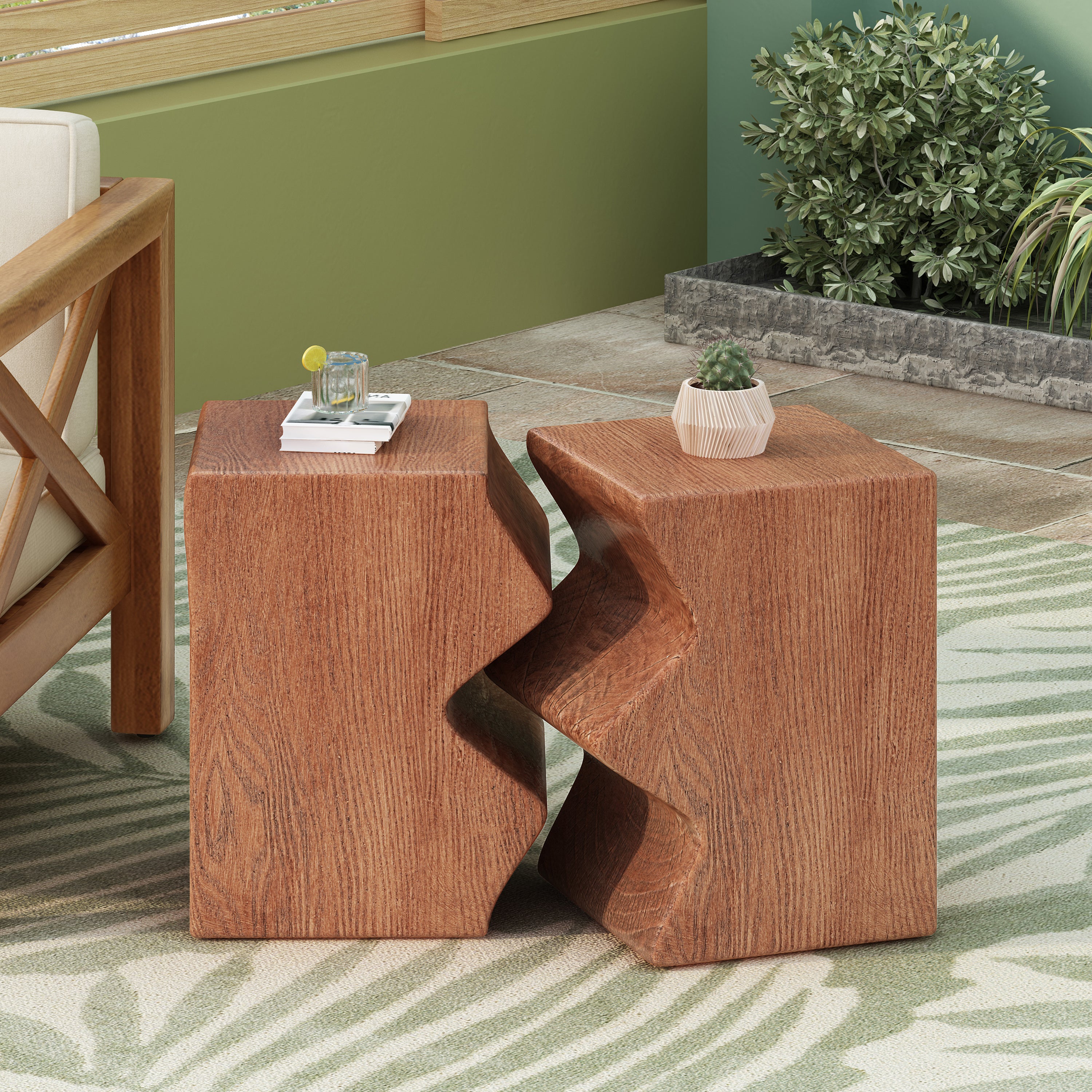 MGO Side Table, Set Of 2 Rectangular Outdoor Side Tables, Decorative Garden Stools For Indoor Outdoor, Accent Table,Pati