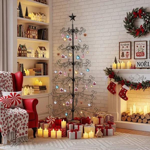 6ft Wrought Iron Christmas Tree, Metal Ornament Display Tree Stand For For Holiday Party Home Decor, Indoor & Outdoor De