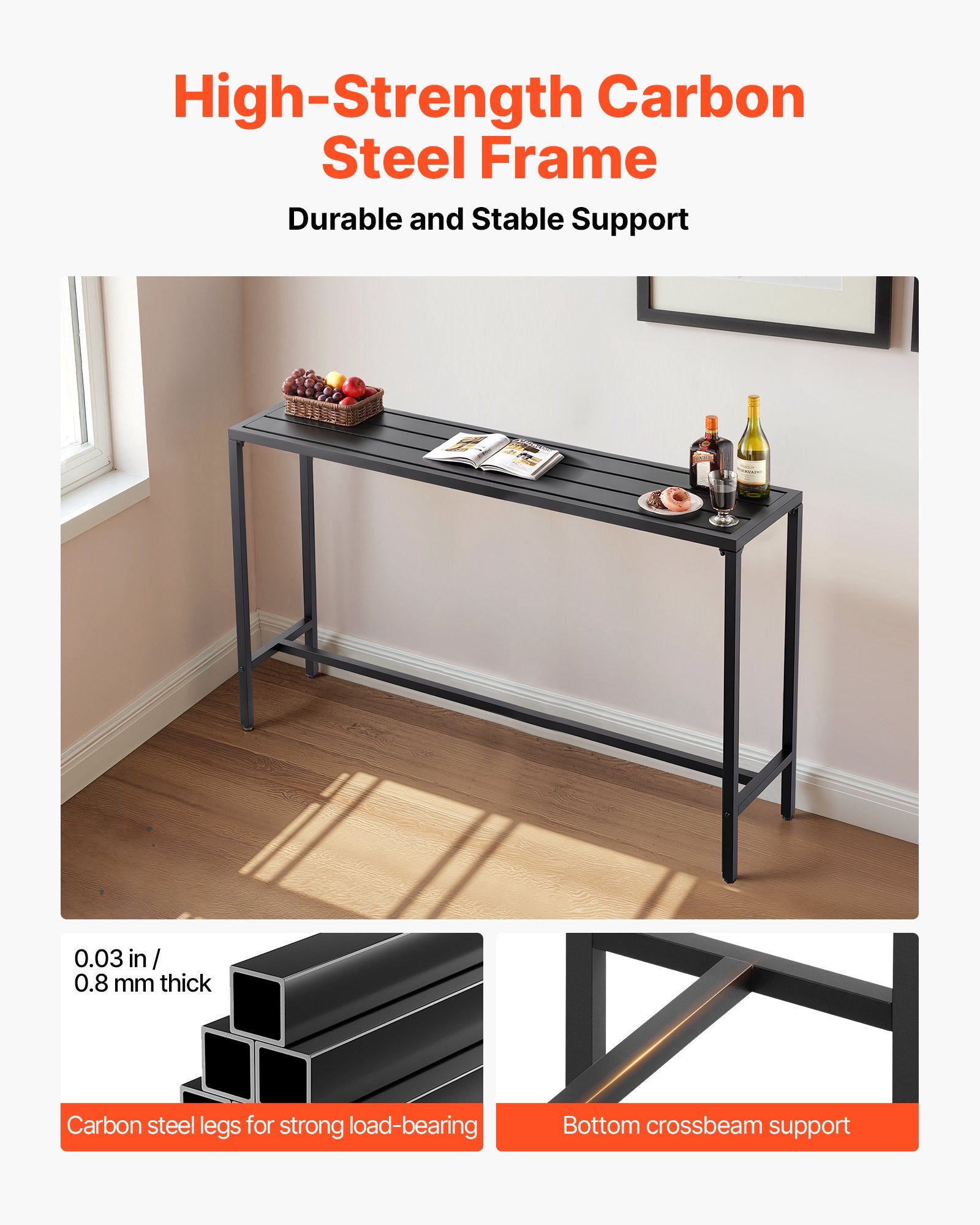 Outdoor Bar Table, 63 X 15 in Patio Bar Table