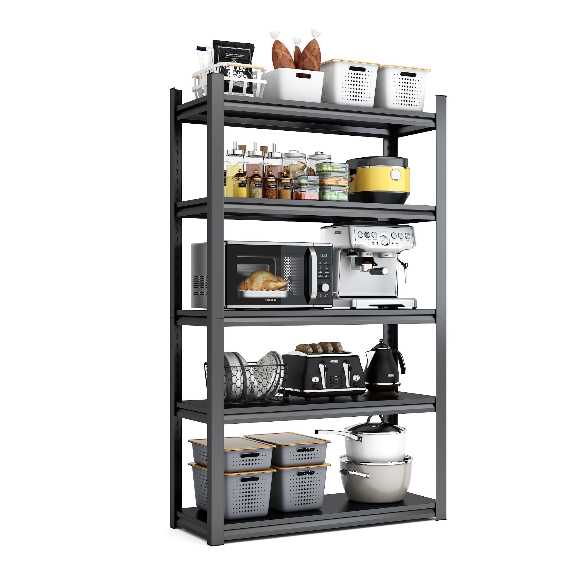 72 H  5 Tier Metal Shelves For Storage Garage Shelving 2000LBS Heavy Duty Storage Shelves Adjustable Garage Shelf Indust
