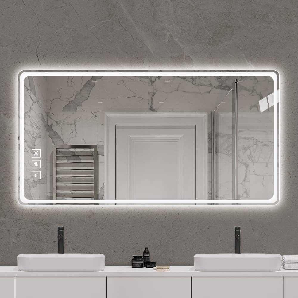40x32 Inch LED Bathroom Mirror Vanity Mirrors With Front Lights Wall Mounted Anti-Fog Frameless Make Up Mirror With Ligh