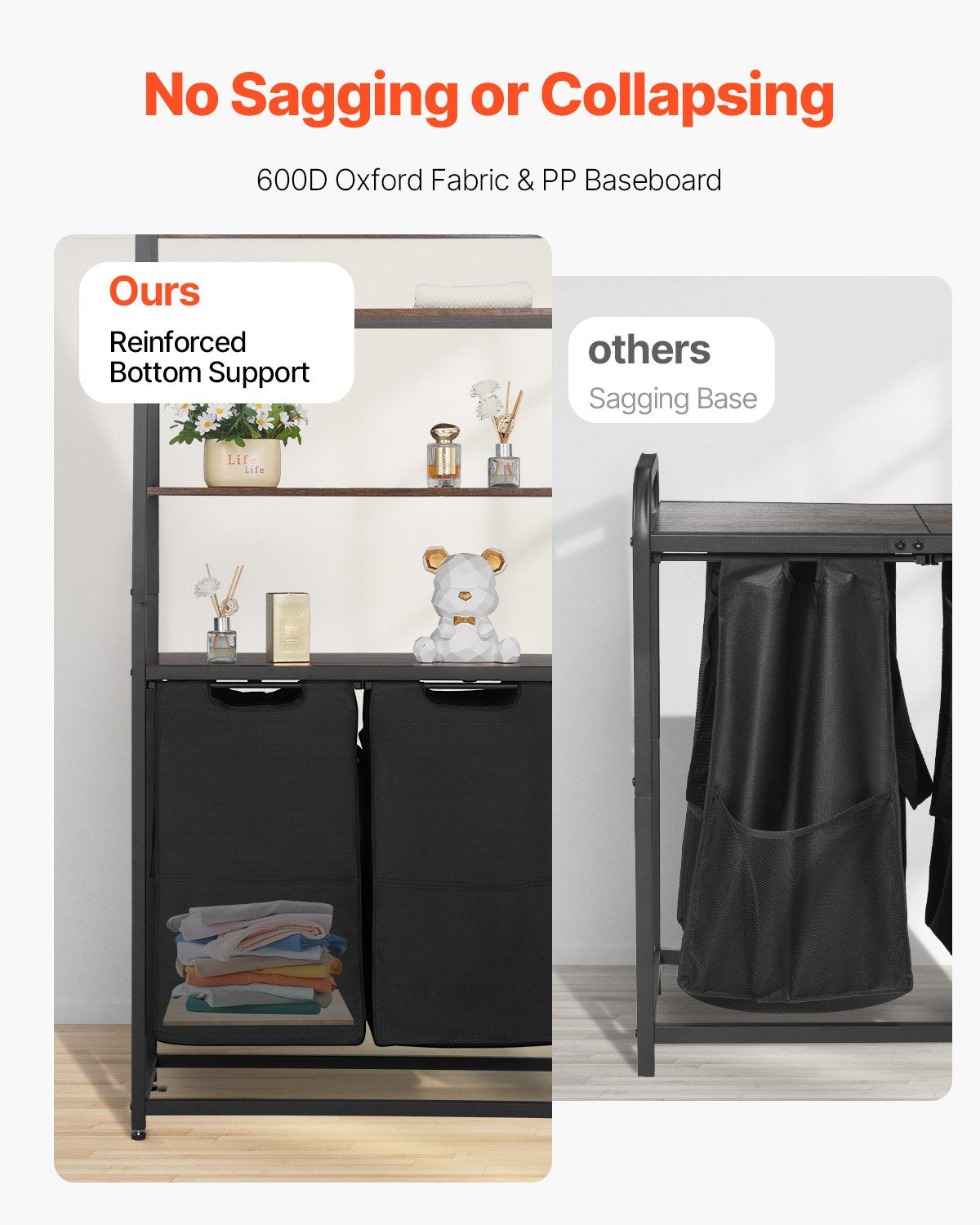 4 Tiers Laundry Sorter, Tall Laundry Hamper With Shelves And Hooks, 2 Section Freestanding Basket Organizer Storage With