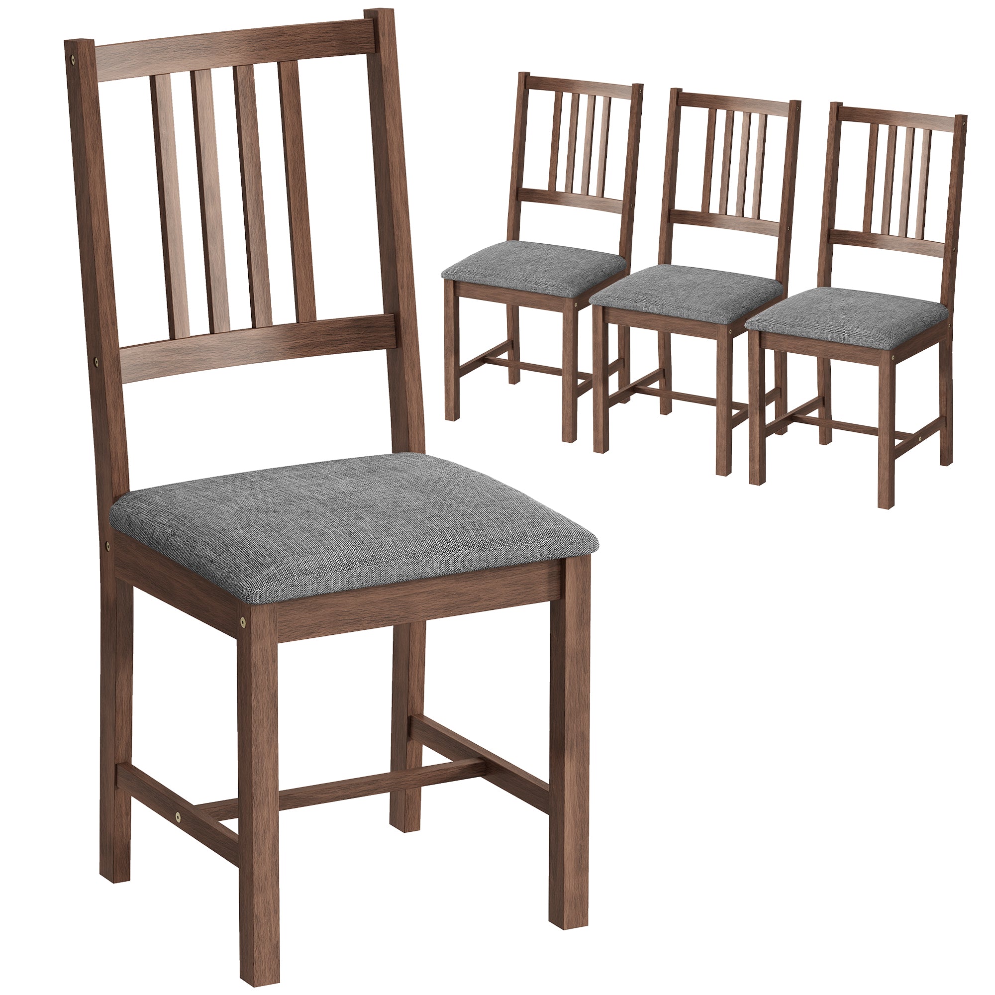 Set of 4 Dining Chairs, Upholstered Dining Room Chairs with Rubberwood Legs for Kitchen, Farmhouse Walnut