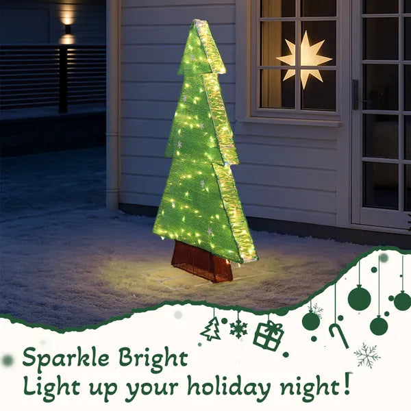 4FT Lighted Christmas Tree Yard Decorations, Pre-lit Holiday Decor With 110 Warm White LED Lights For Xmas Outdoor Indoo