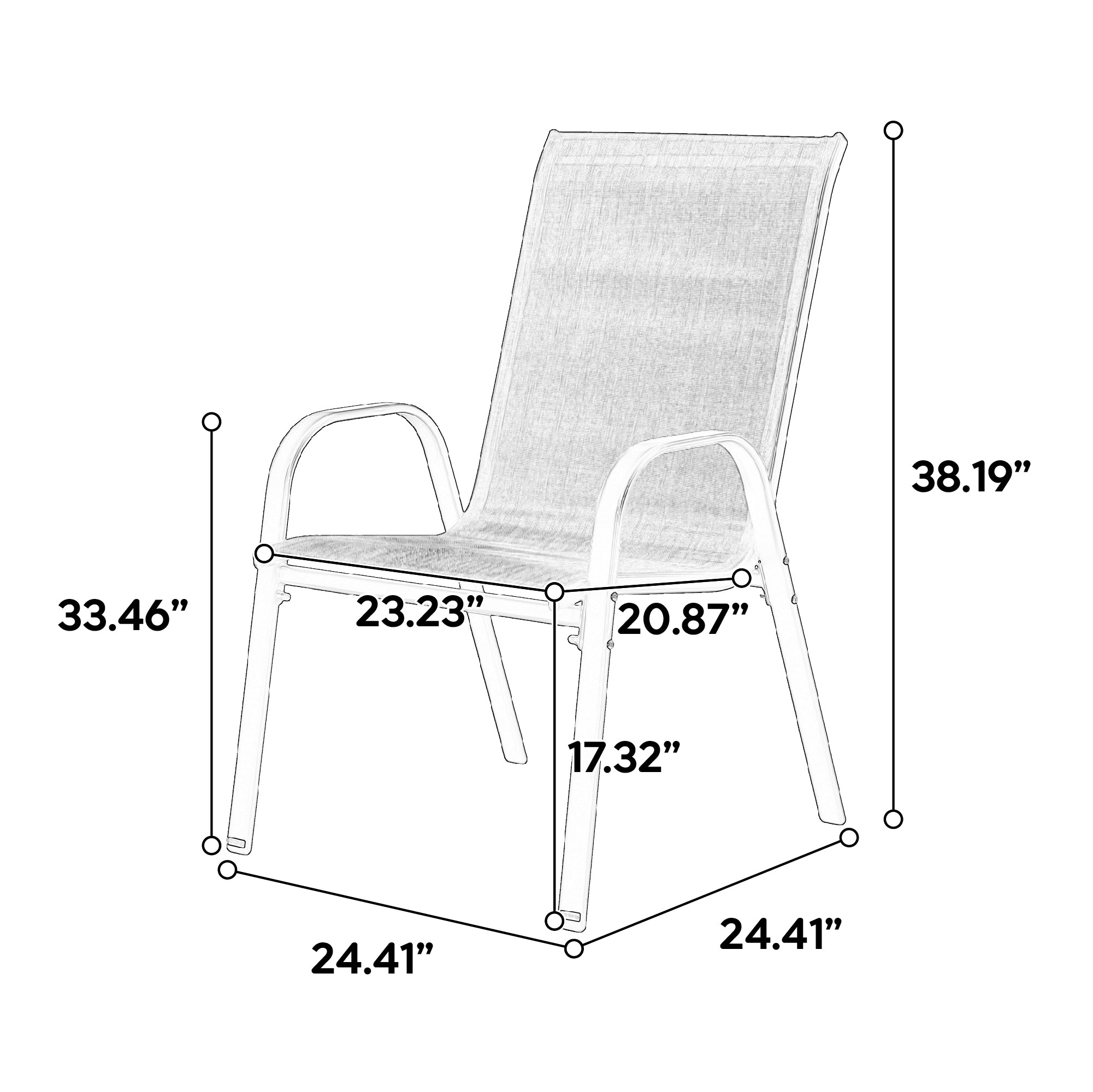 6 Piece Patio Chairs, Outdoor Camping Chairs With Breathable Textilene Fabric, Set Of 2 Garden Chairs With Armrest High