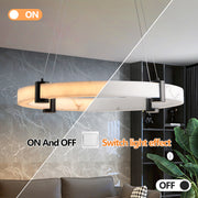 Modern LED Pendant Light, 24-Inch Round Hanging Chandelier With Adjustable Height, Marble Finish Resin Ring Ceiling Ligh