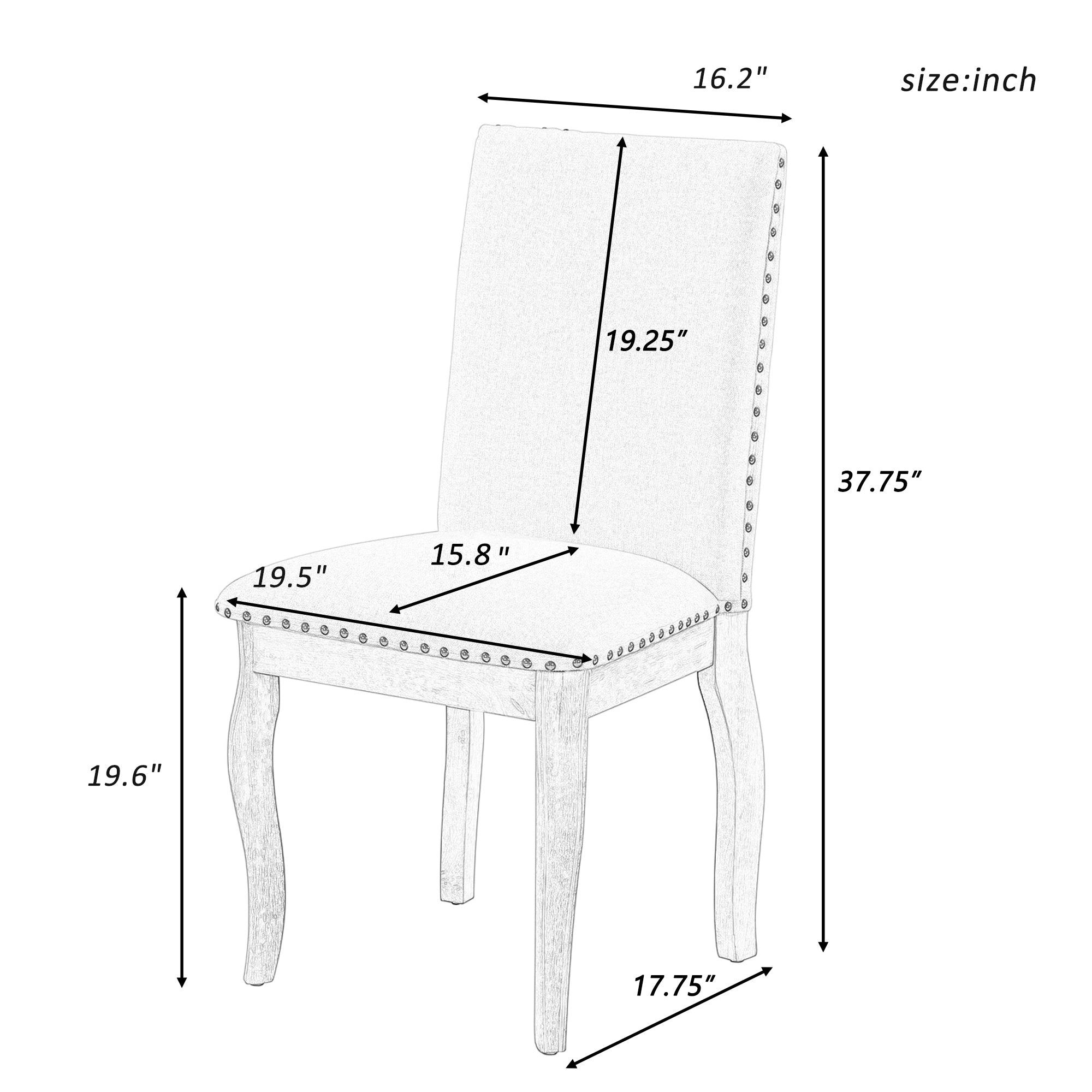 TREXM Set Of 2 Dining Chairs Wood Upholstered Fabirc Dining Room Chairs With Nailhead  Espresso