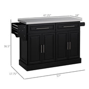 Rolling Kitchen Island Cart with 47" Stainless Steel Top