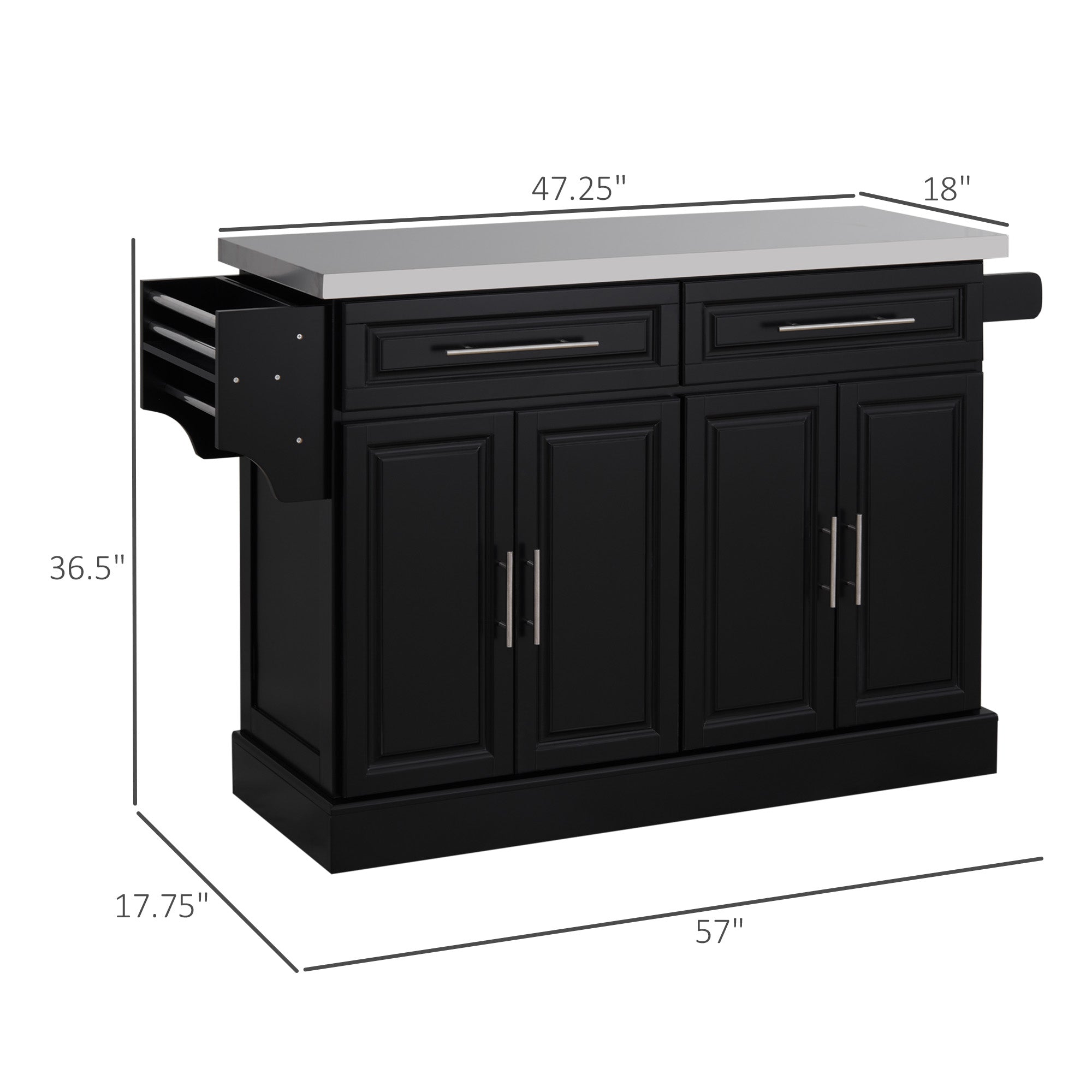Rolling Kitchen Island Cart with 47" Stainless Steel Top, Portable Island Table for Kitchen with Wheels, Adjustable Shel