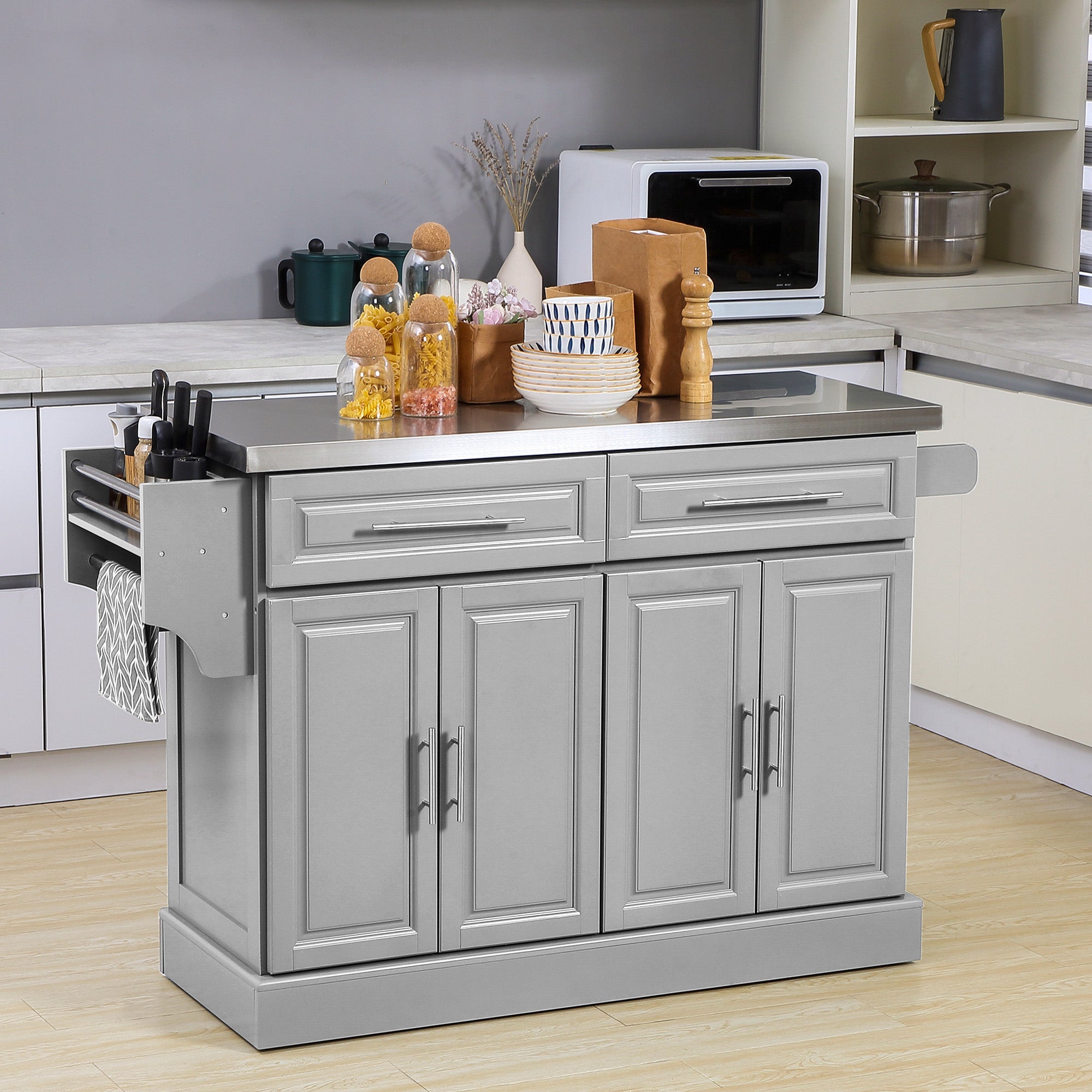 Rolling Kitchen Island Cart with 47" Stainless Steel Top