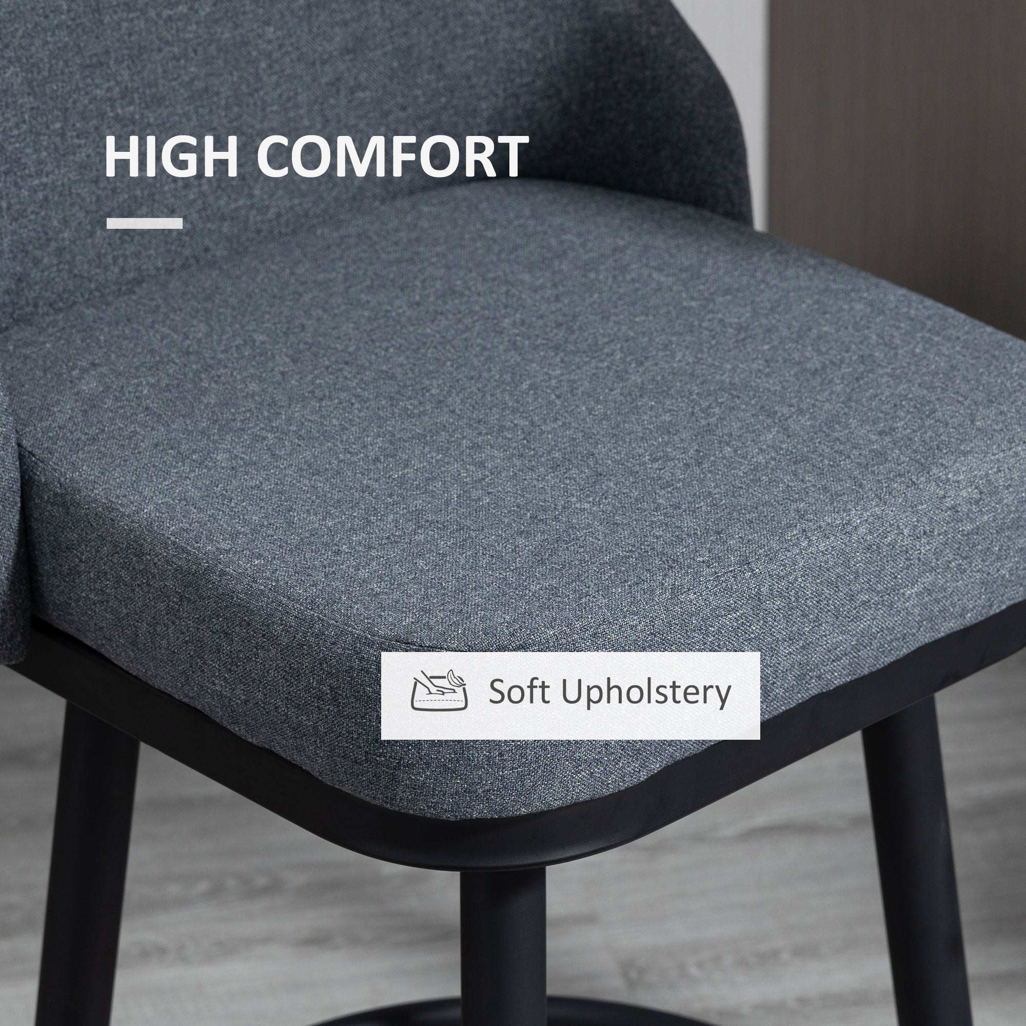 Modern Bar Stools, Set of 2 Swivel Kitchen Chairs, Dark Gray