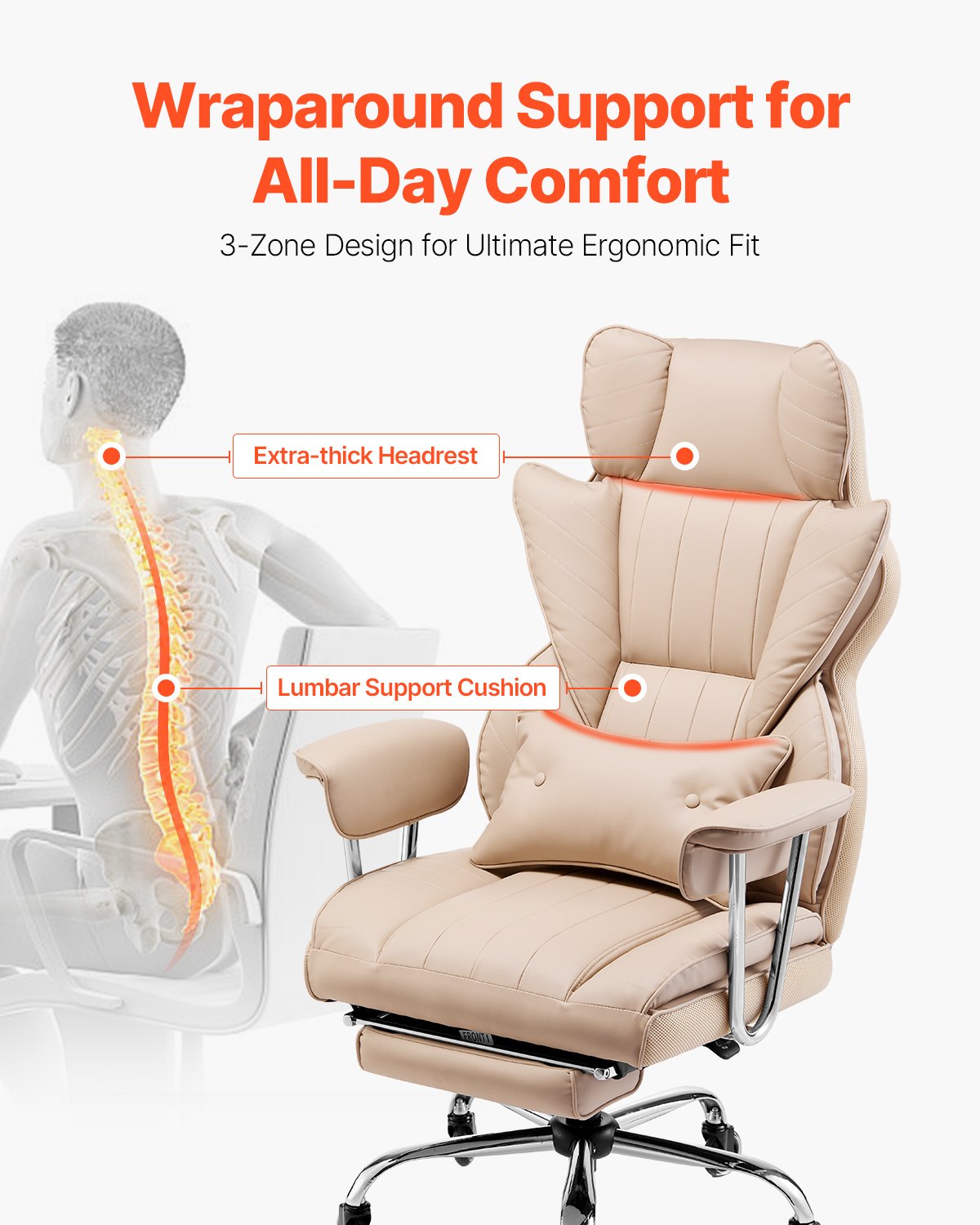 Executive Office Chair With Footrest, 400 Lbs Capacity With Heavy Duty PU Leather Wide Office Chair, Big And Tall Reclin
