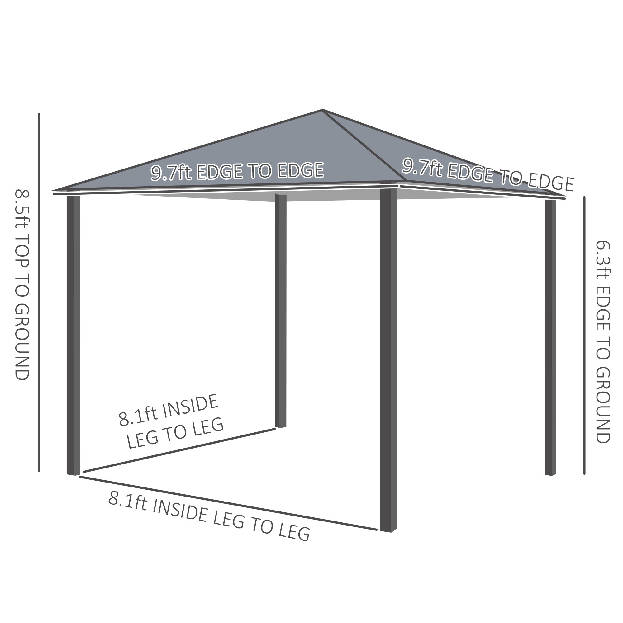 10'x10' Covered Gazebo, Outdoor Patio Gazebo With Mesh Sidewalls And Privacy Curtains, Canopy Pergolas In Black