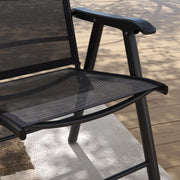 Set of 4 Outdoor Folding Chairs, Stackable Patio Dining Chairs with Armrests, Metal Frame, Black