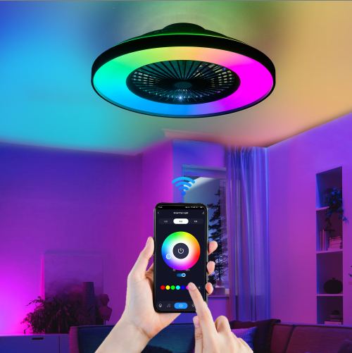 23 Inch Black Ceiling Fan Light With LED RGB  Dimmable & Color-Changing, APP & Remote Control, Modern Smart Ceiling Fan