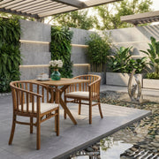 Outdoor Wooden Dining Chairs With Cushions, Set Of 2, Cream, Teak Finish