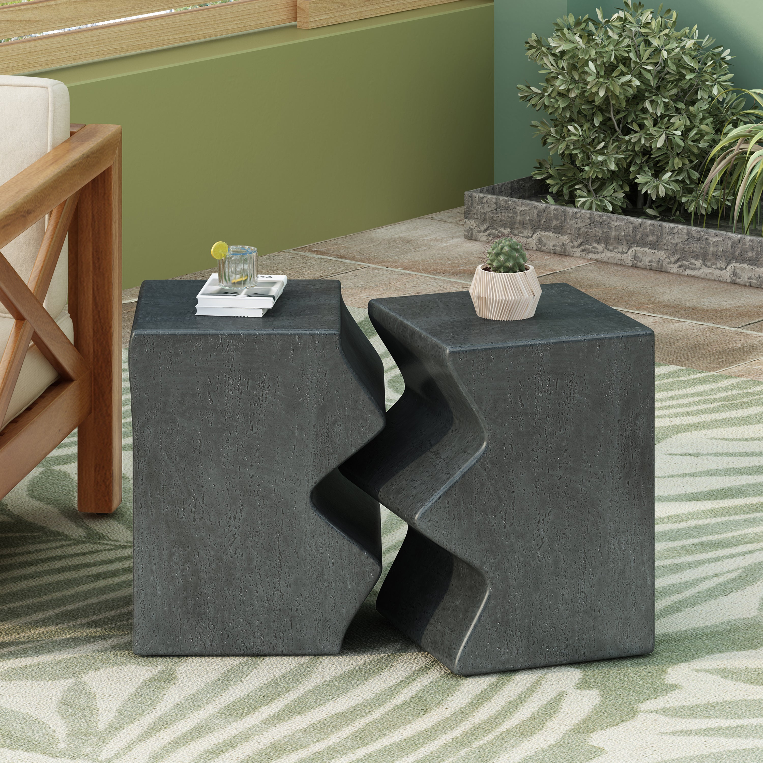 MGO Side Table, Set Of 2 Rectangular Outdoor Side Tables, Decorative Garden Stools For Indoor Outdoor, Accent Table Pati