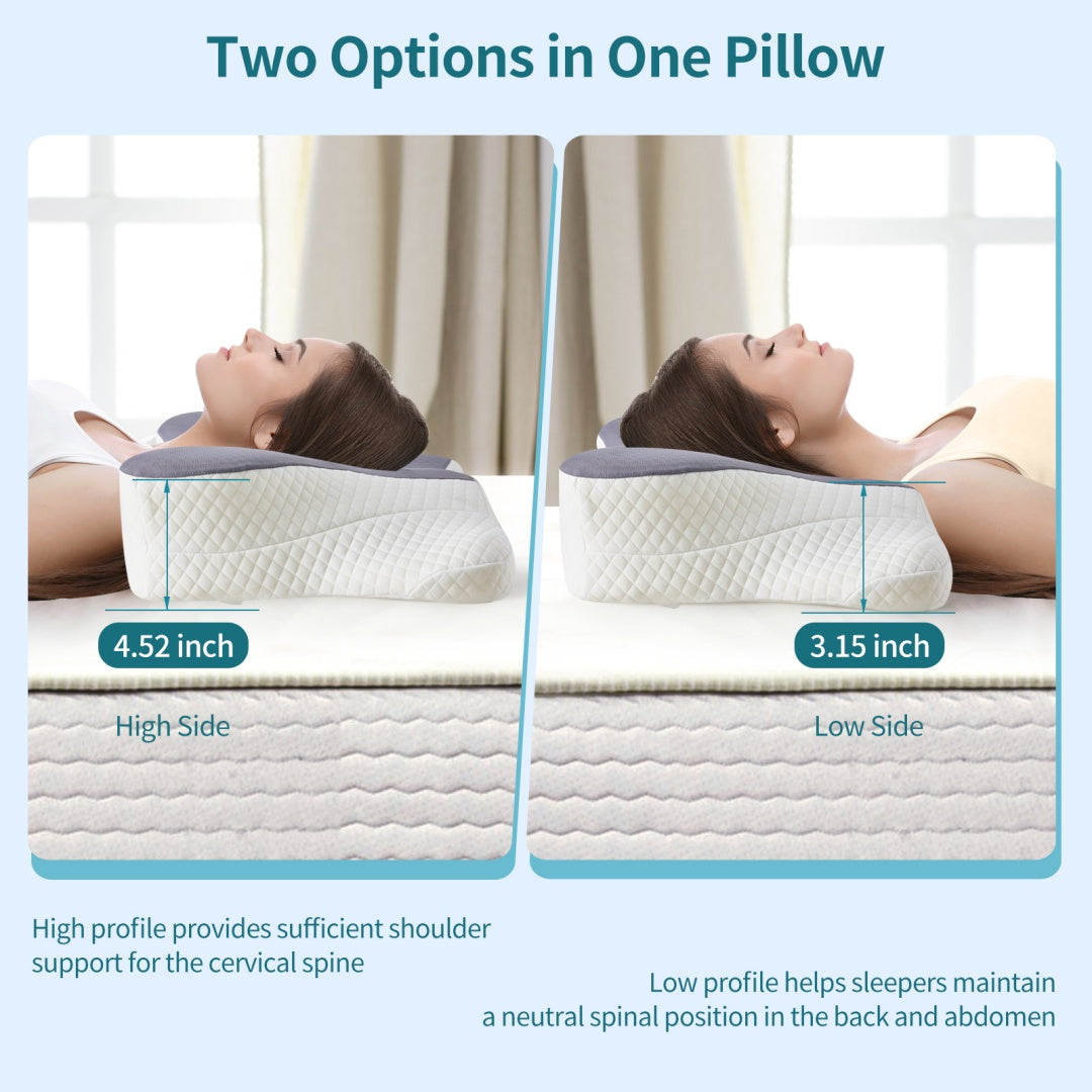 Cervical Neck Pillow, Cooling Ergonomic Memory Foam Pillows  Dual Height Orthopedic Support Contour Pillow For Side