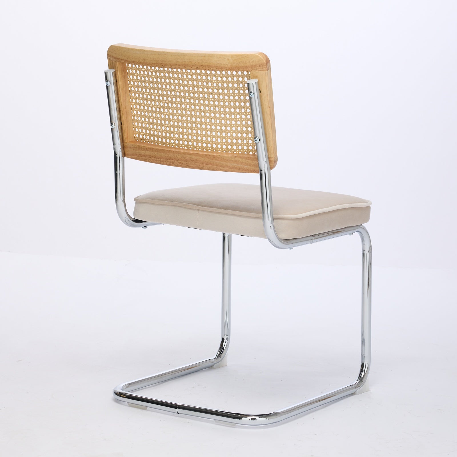 Mid Century Modern Dining Chairs Set Of 2, Velvet Accent Chairs With Natural Cane Back & Stainless Chrome Base, Famous B