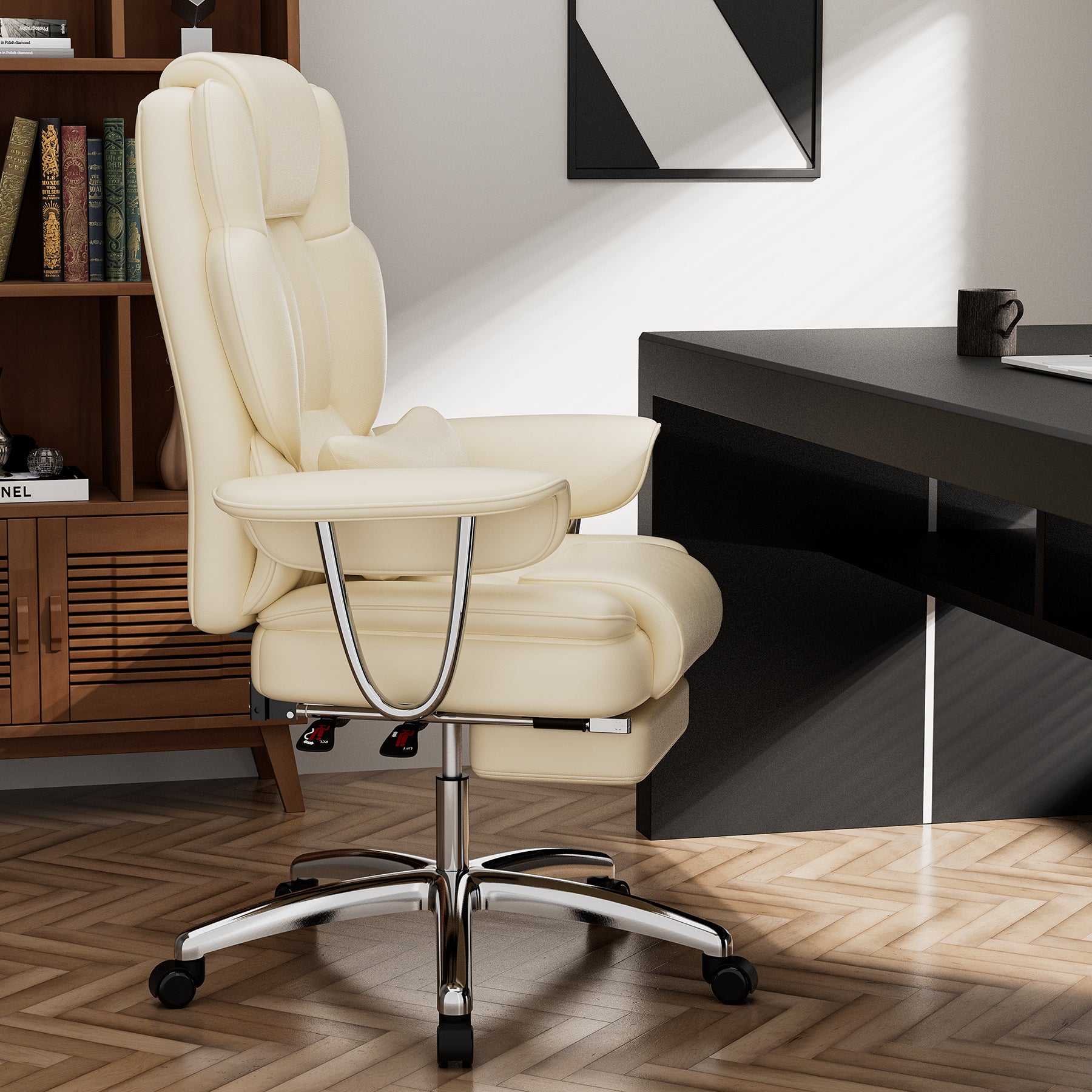 Office Chair, Big And Tall Executive Office Chair With Footrest, Leather Computer Chair, Ergonomic Reclining Chair High