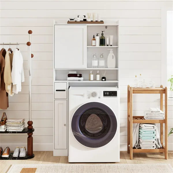 Over-The-Toilet Storage Cabinet  White- 1 Top Shelf  2 Enclosed Cabinets  Toilet Paper Holder,