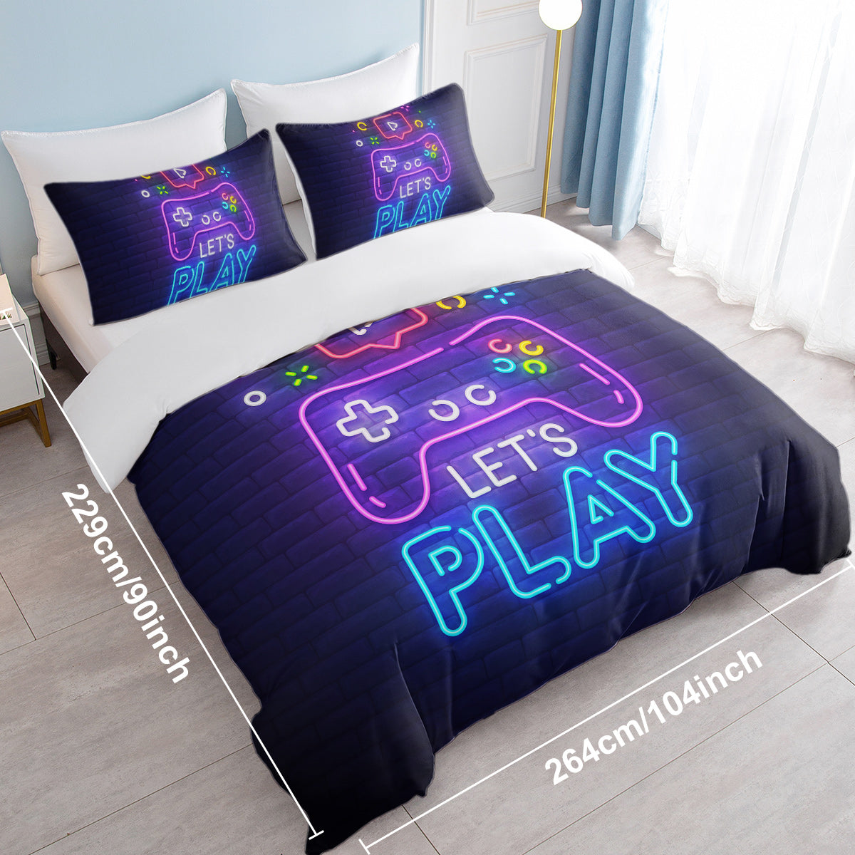 Gaming Duvet Cover Set Twin Full Queen King Size Video Game Controller Bedding Set, Boys Video Games Comforter Cover Wit