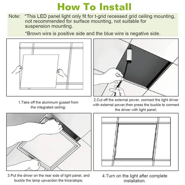 48W 2×2FT LED Panel Light 5800LM 7000K Ceiling Lighting 150W Equivalent LED Troffer Recessed Edge-Lit