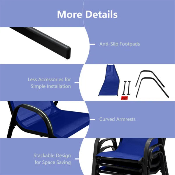 Navy 2 Pack Stackable Patio Dining Chairs, Ergonomic Steel Frame Breathable Fabric Outdoor Chairs 330 LBS Capacity