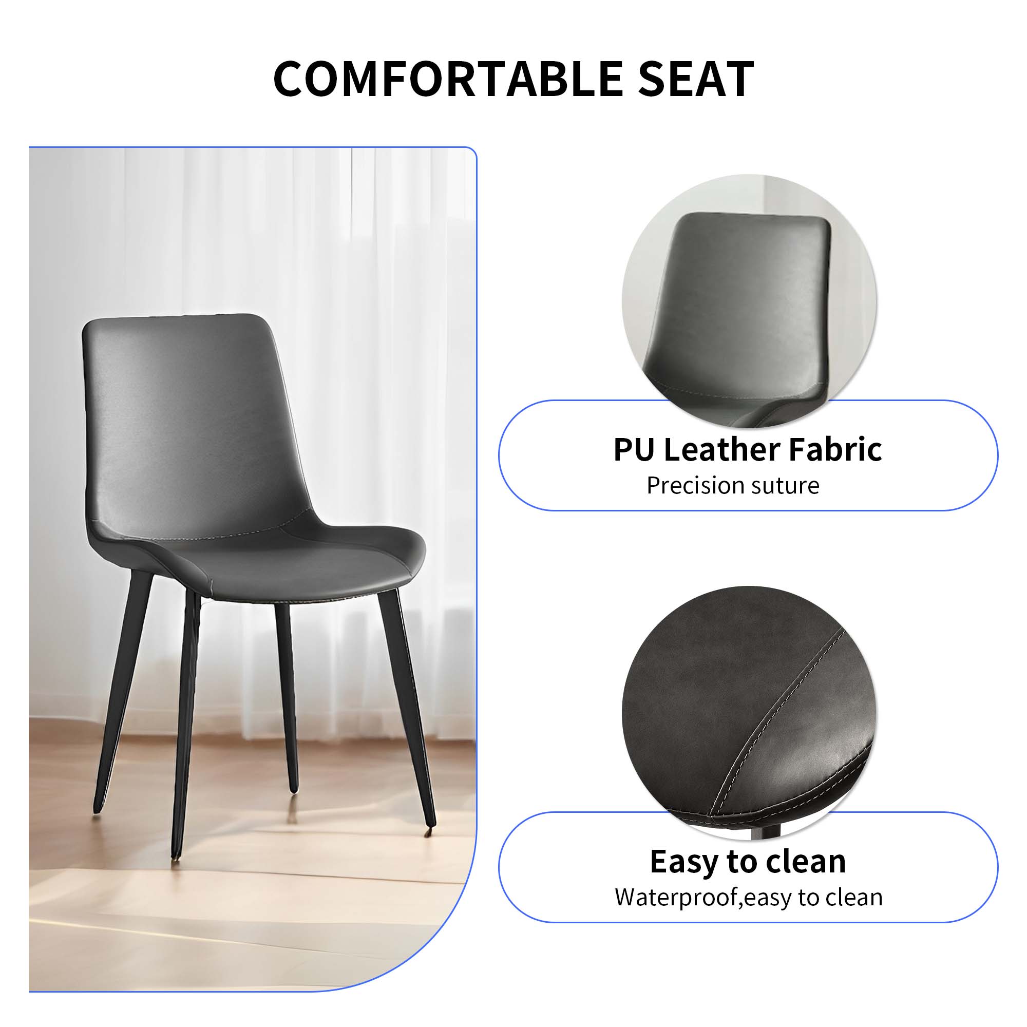 Dining Chairs 4PCS, Modern Kitchen & Dining Room Chairs, Upholstered Faux Leather Cushion Seat And Sturdy Metal Legs