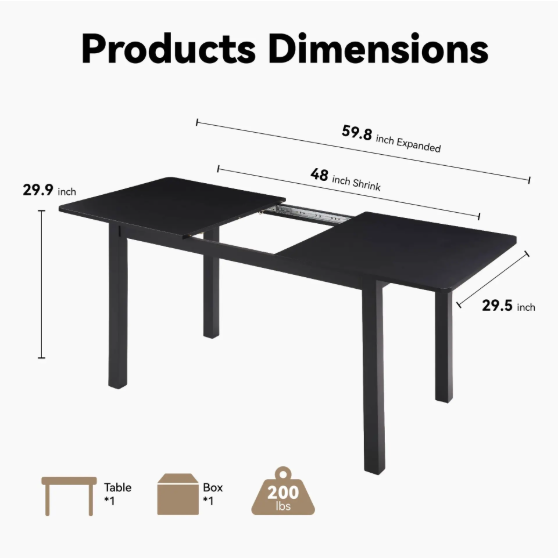 59 Extendable Dining Table, Modern House Dining Room Table For 4-8, Wooden Kitchen Table , Dining Room, Working Office,