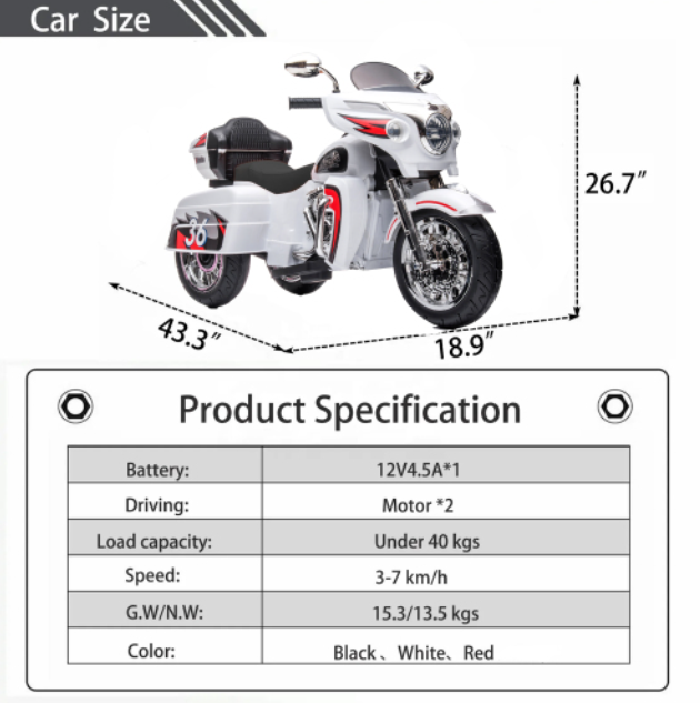 Kids Motorcycle,ride On Motorcycle,Kids Electric Motorcycle 12V Two Seat Motorcycle For Kids, Motorbike For Kids With Ke