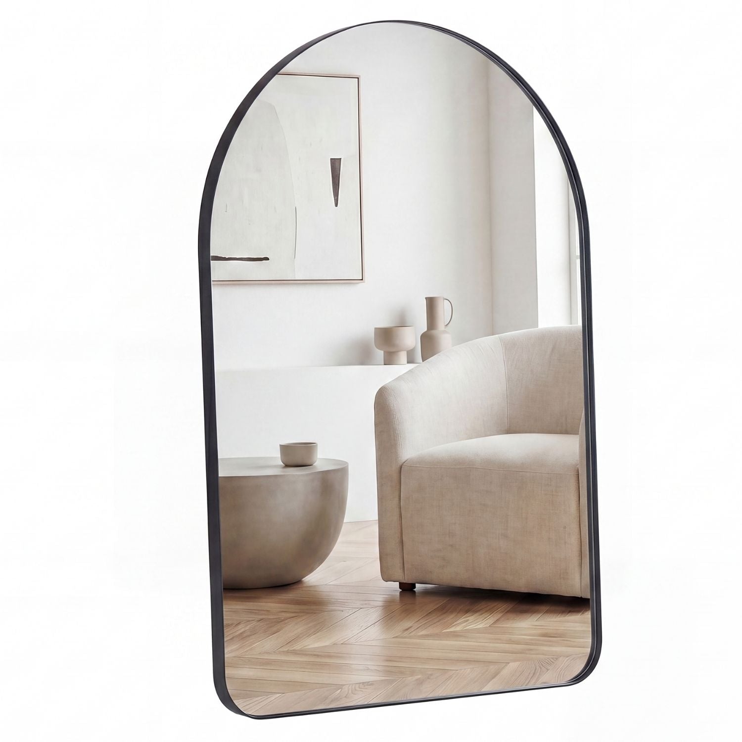 Arched Wall Mirror For Bathroom Over Sink, Arched Rounded Rectangle, Modern Vanity Mirror With Matte Metal Deep Frame, F