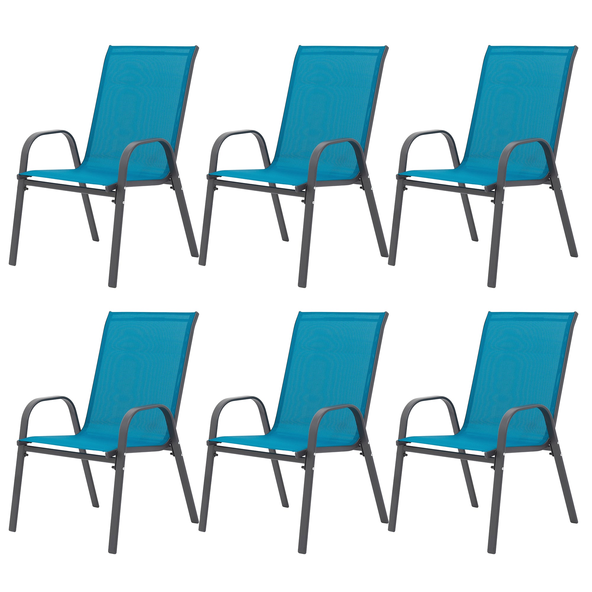 6Piece Patio Chairs, Outdoor Camping Chairs With Breathable Textilene Fabric, Set Of 6 Garden Chairs With Armrest High B