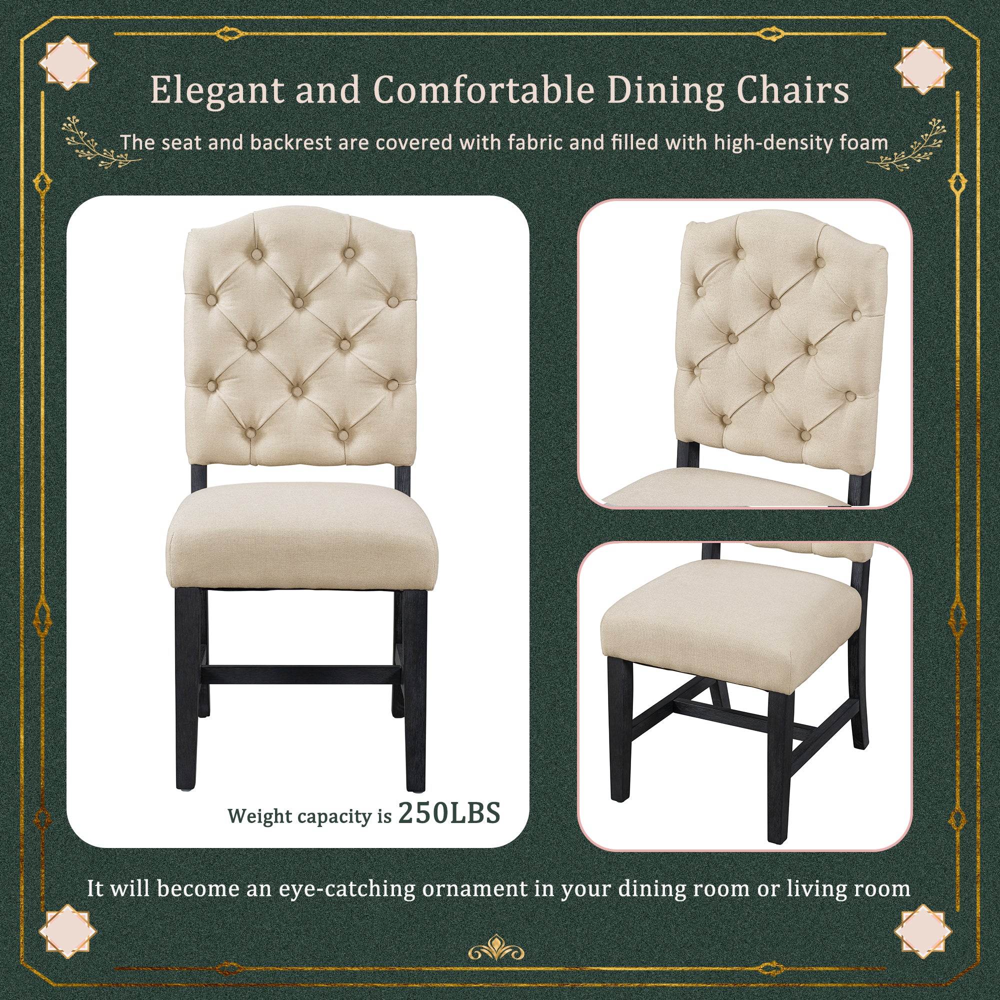 TREXM Retro Style Dining Chair Set With 2 Upholstered Chairs For Dining Room And Living Room  Espresso
