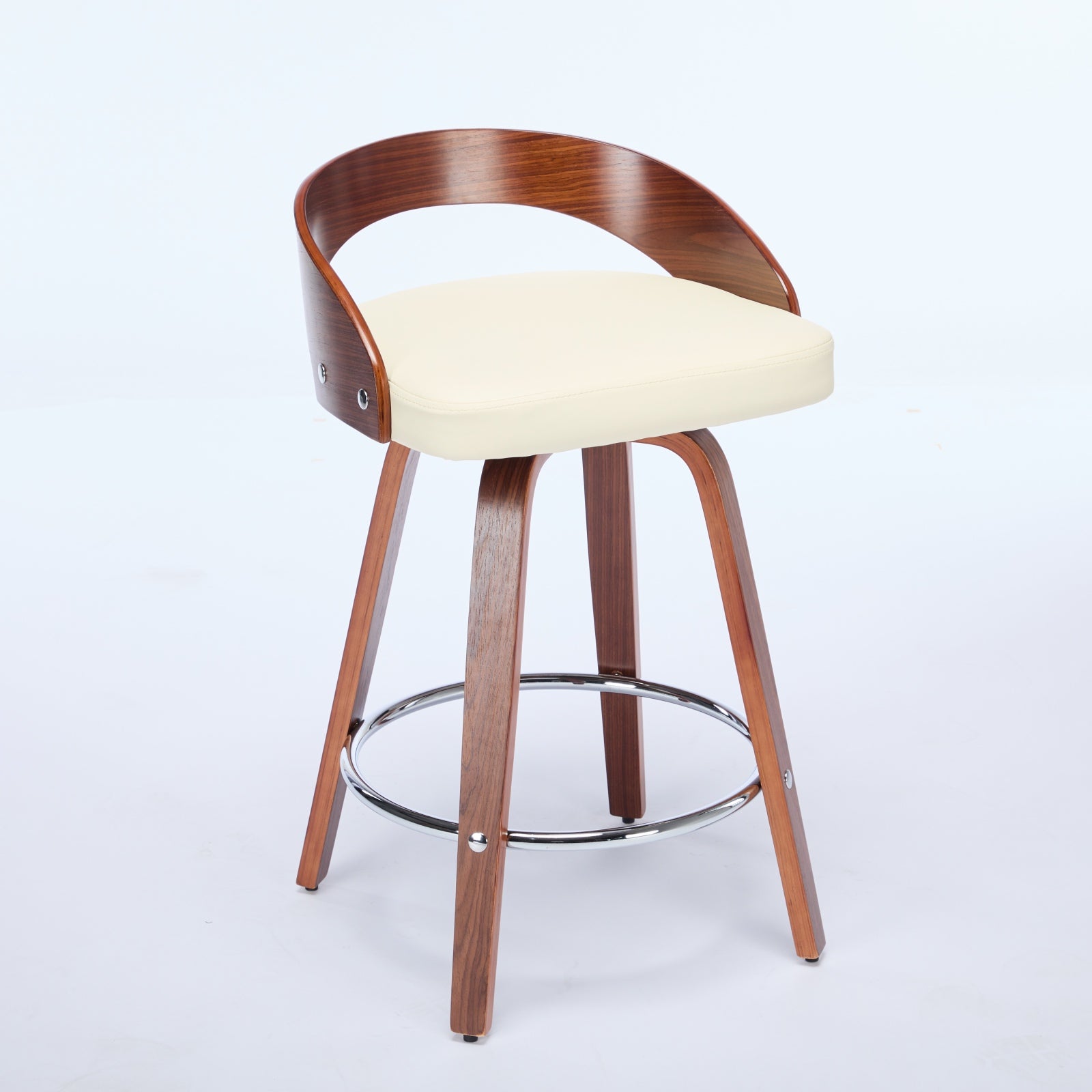 Bar Stools Set Of 2, Swivel Bar Height Stools With Low Back, Wood Bar Chairs With Soft Cushion Seat, 25-Inch Seat Height