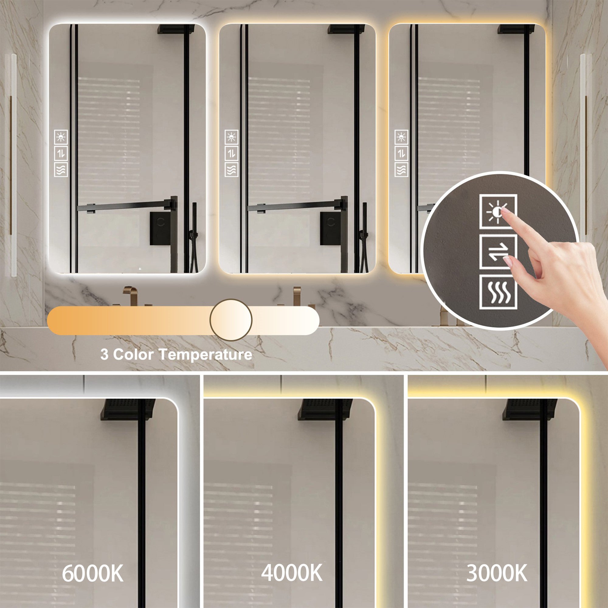 Bathroom Mirror With Led Lights Front And Backlit,  Anti-Fog Lighted Vanity Mirrors For Wall Mounted, 3 Colors And 5 Lev