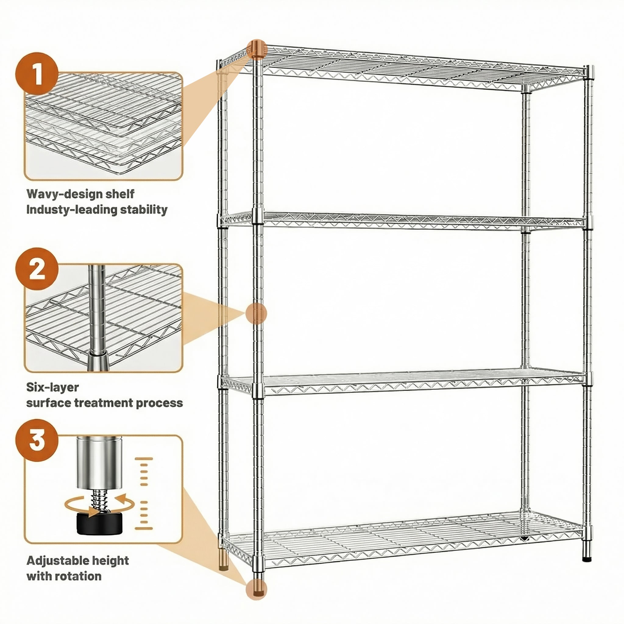 1400 Lbs 4-Shelf Storage Shelves,Wire Shelving Heavy Duty Metal Storage Shelving Unit Adjustable Garage Shelving Rack Pa