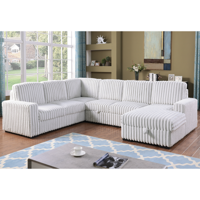 122 Inch Pull Out Couch, Rabbit Plush Fabric Sofa Bed & Comfy Upholstered, Oversized U Shape Sectional Sleeper Sofa Bed With Storage Chaise,GRAYISH WHITE