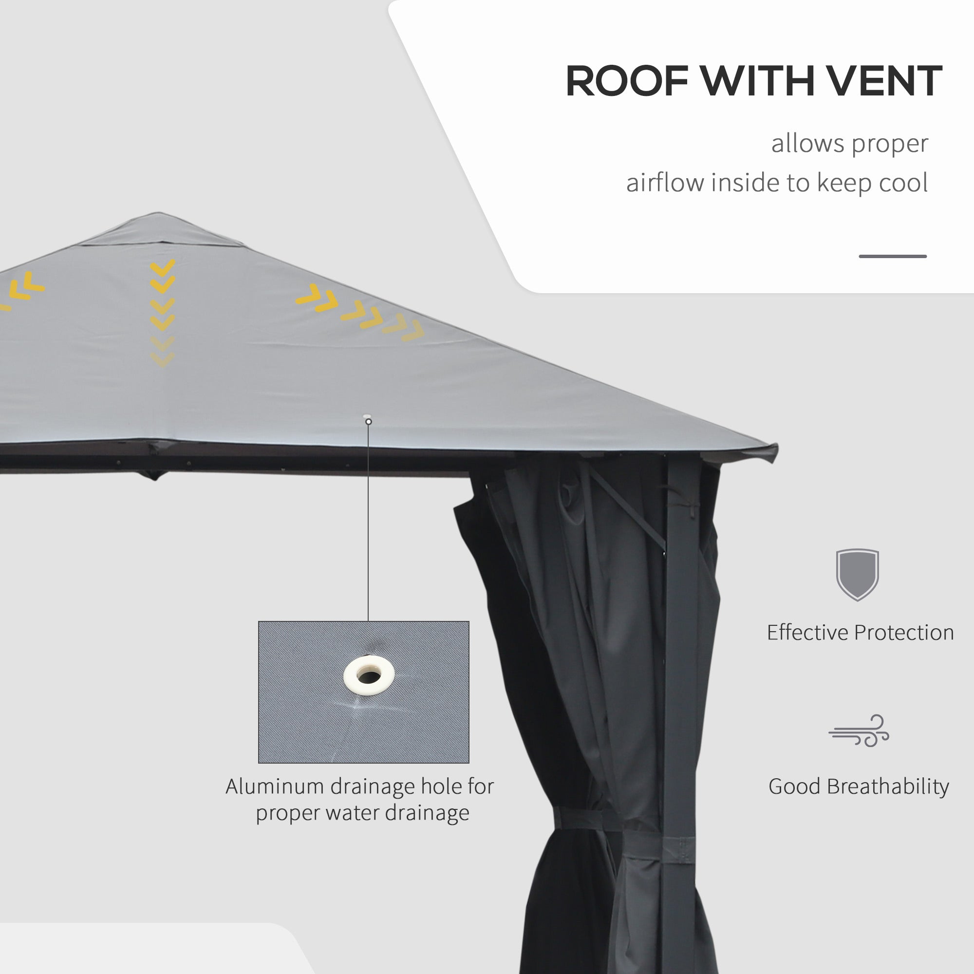 10'x10' Covered Gazebo, Outdoor Patio Gazebo With Mesh Sidewalls And Privacy Curtains, Canopy Pergolas In Black