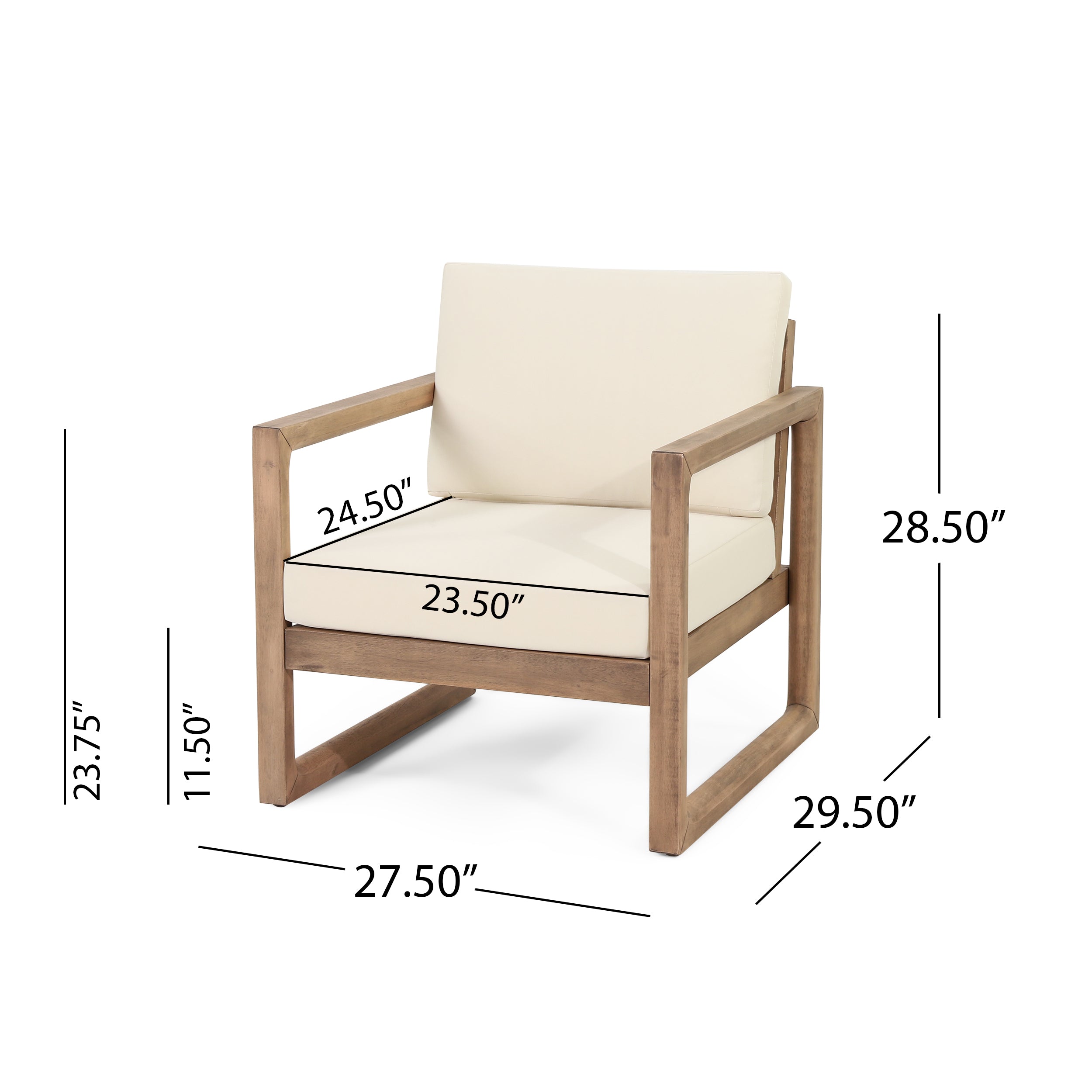 Outdoor Acacia Wood Patio Club Chair, Wood Patio Furniture,Waterproof Thick Cushion Deep Seating For Porch, Garden, Back