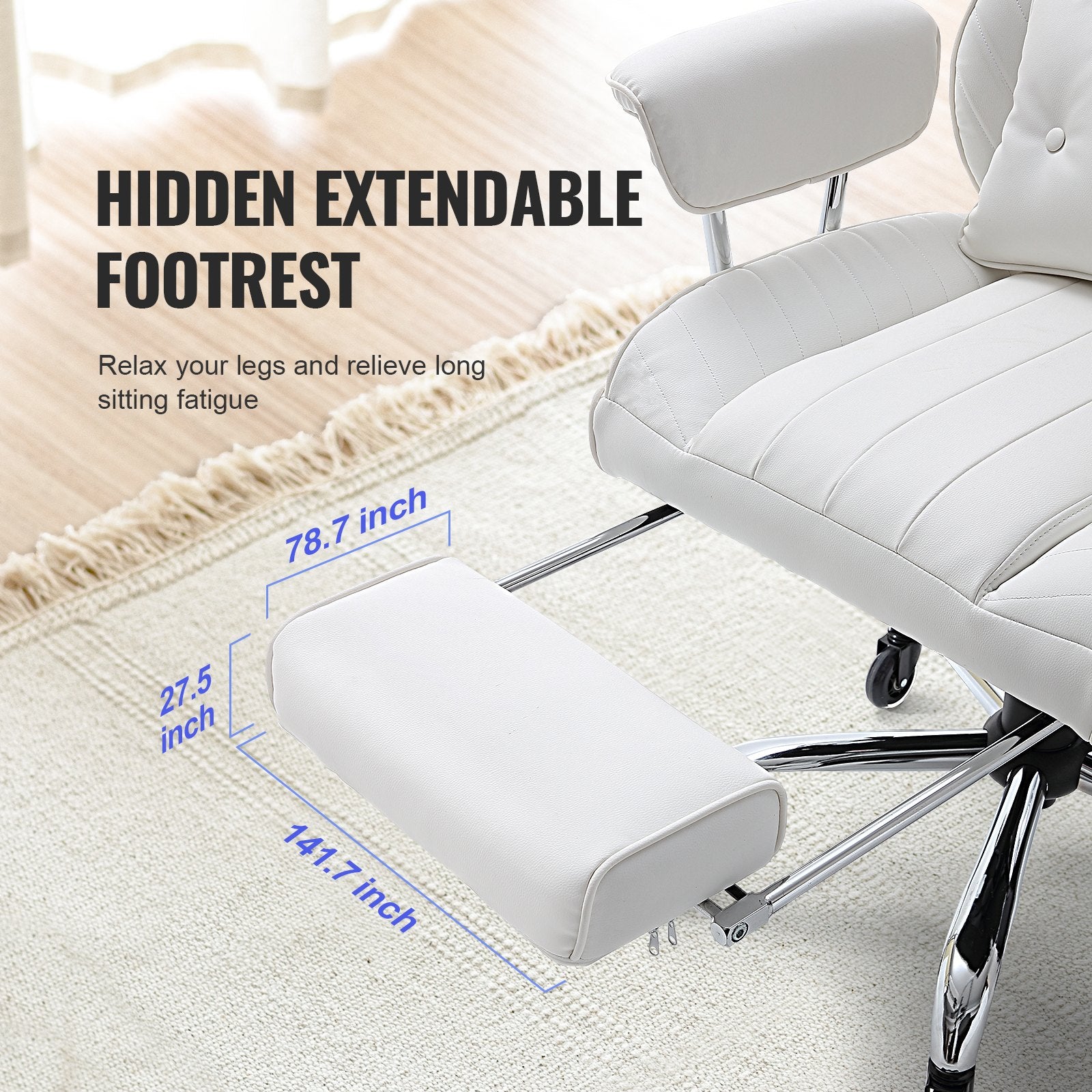 Reclining Office Chair With Footrest, Heavy Duty PU Leather Wide Office Chair, Big And Tall Executive Office Chairs With