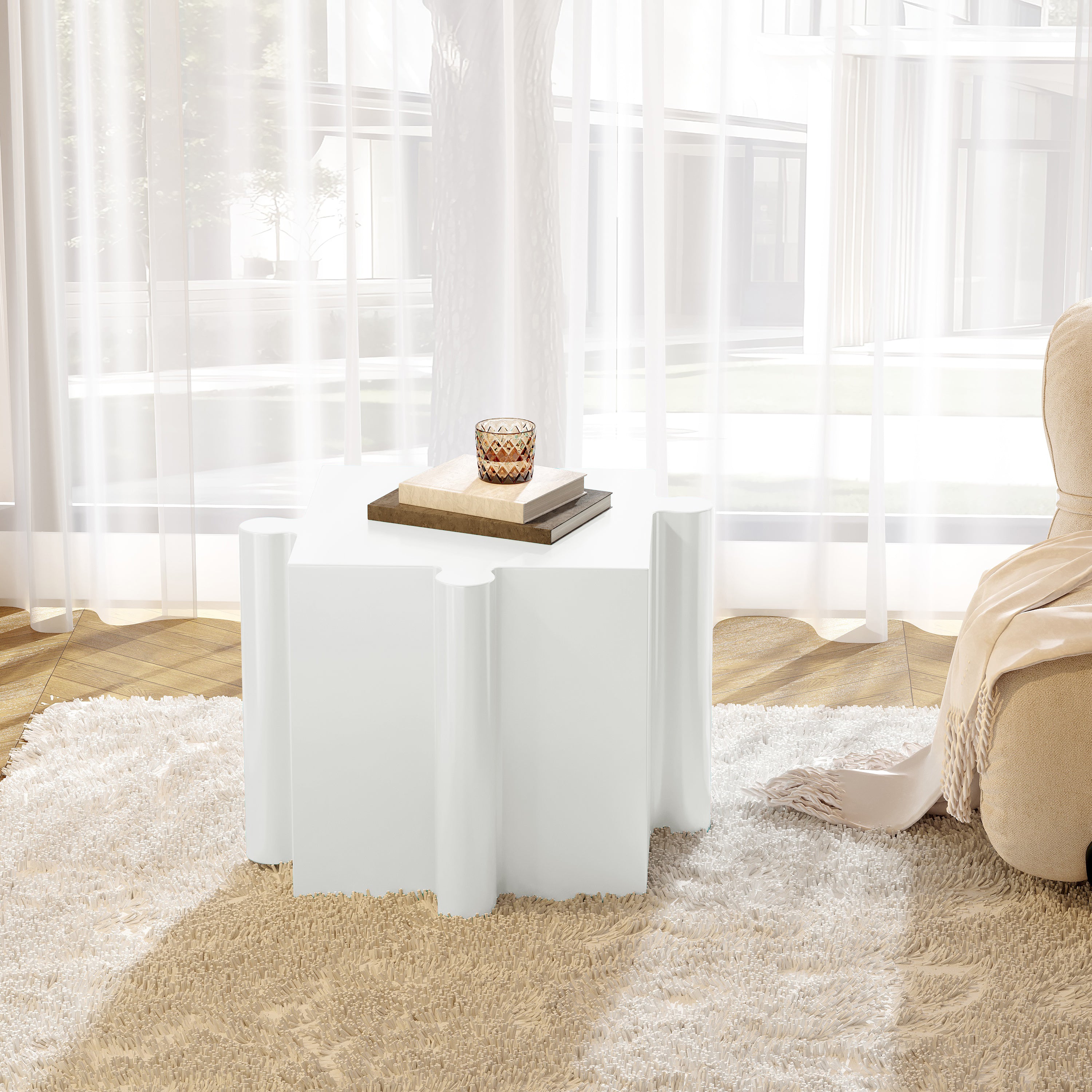 3-Piece Artistic Puzzle Table Set,Modular MGO Side Tables With Interlocking Design  2 Convex & 1 Concave , 200lb Capacit